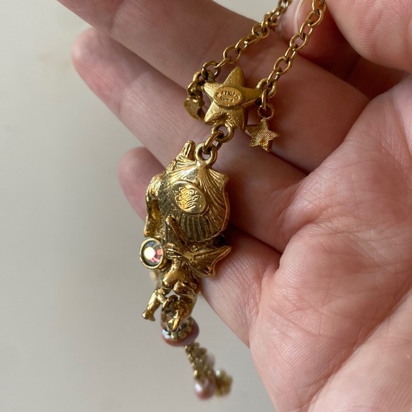 🌙Kirk Folly Vintage Crystal Necklace Cherub Seashell moon star - Picture 4 of 6